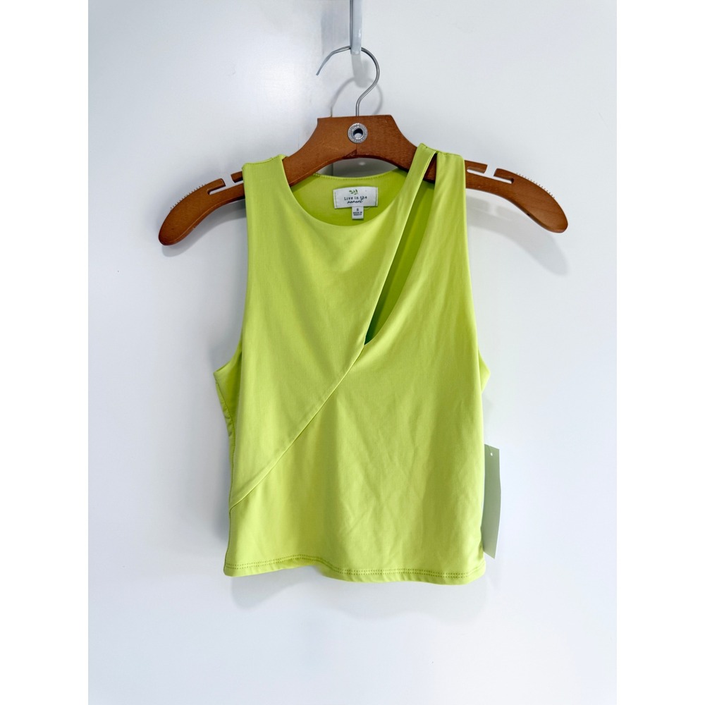 Live In The Moment Neon Lime Green Cutout Crop Top Sleeveless T57760 Small NEW